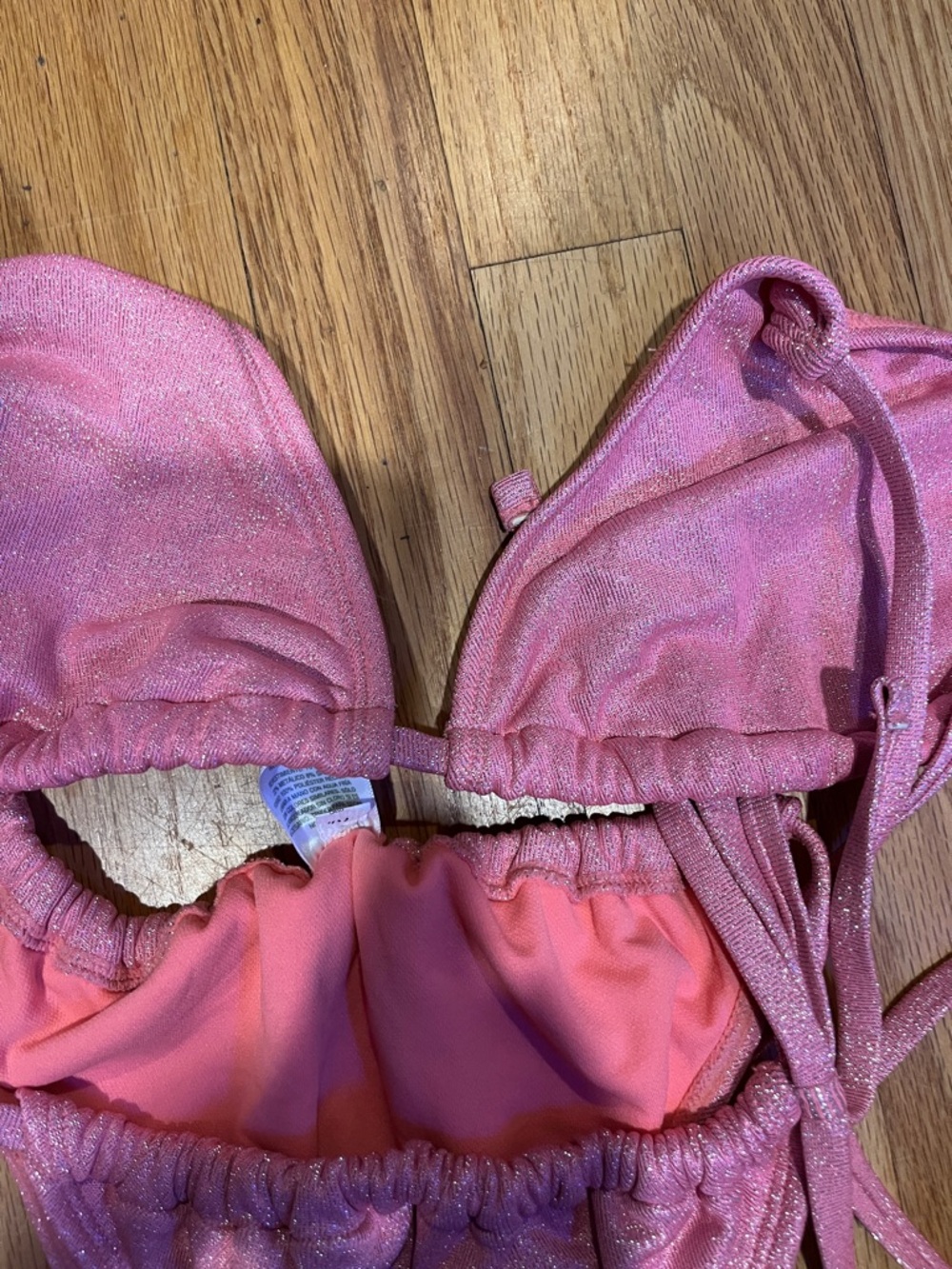 Shimmering Pink Triangle String Bikini Set - Picture 2 of 3